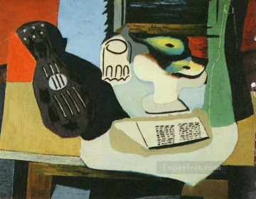 パブロ・ピカソ Painting - ガラスのギターとフルーツボウル 1924年 パブロ・ピカソ